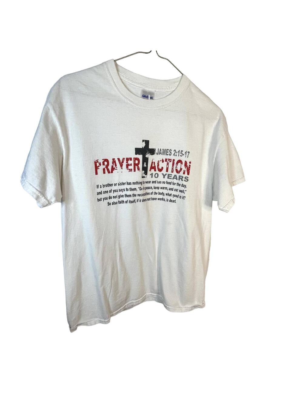 Scripture t-shirt Medium James 2:15-17 white cross prayer Action